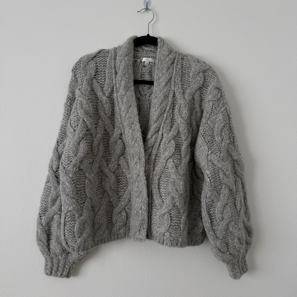 Lunya Good in Bed Gray Cable Knit Alpaca Blend Cardigan